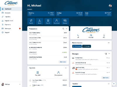Citizens Bank Online Dashboard view